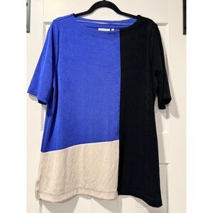 NWT Chico's Colorblock Blue, Black & White Tunic Top Size Large
